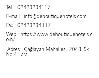 De Boutique Hotel iletiim bilgileri